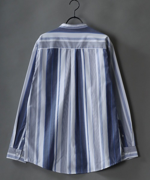 SITRY（シトリー）の「Broadcloth Stripe ＆ Plaid Band Collar Shirt/ストライプ チェック ブロード バンドカラーシャツ（シャツ/ブラウス・メンズ・グレー系その他/ブルー系その他2/ブルー系その他3/グレー系その他2/ブルー系その他/ホワイト系その他・M/L/LL）」の17枚目の写真