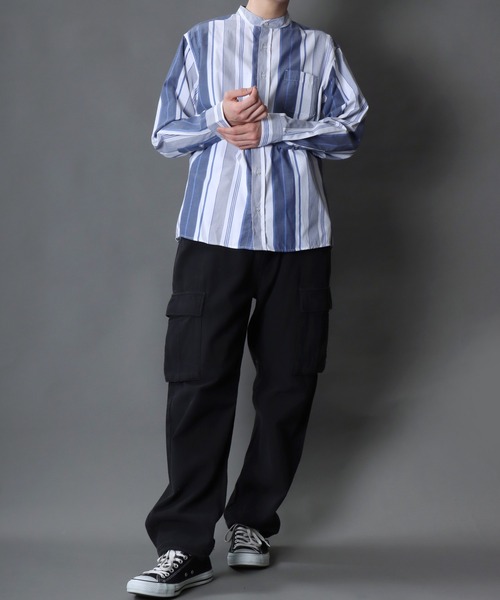 SITRY（シトリー）の「Broadcloth Stripe ＆ Plaid Band Collar Shirt/ストライプ チェック ブロード バンドカラーシャツ（シャツ/ブラウス・メンズ・グレー系その他/ブルー系その他2/ブルー系その他3/グレー系その他2/ブルー系その他/ホワイト系その他・M/L/LL）」の22枚目の写真