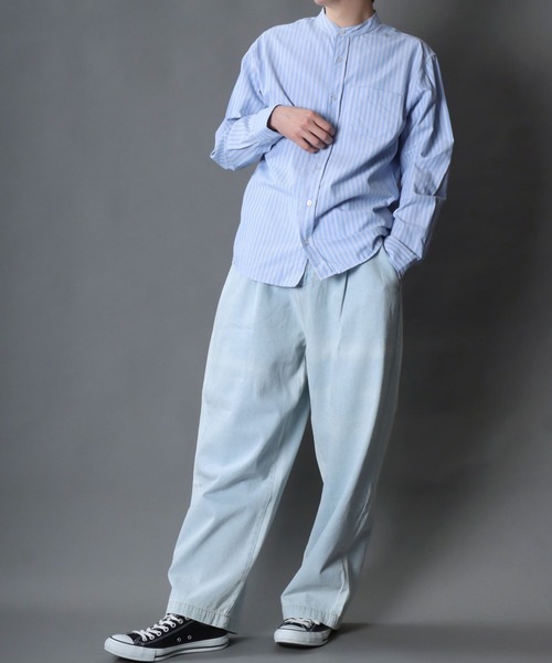 SITRY（シトリー）の「Broadcloth Stripe ＆ Plaid Band Collar Shirt/ストライプ チェック ブロード バンドカラーシャツ（シャツ/ブラウス・メンズ・グレー系その他/ブルー系その他2/ブルー系その他3/グレー系その他2/ブルー系その他/ホワイト系その他・M/L/LL）」の19枚目の写真