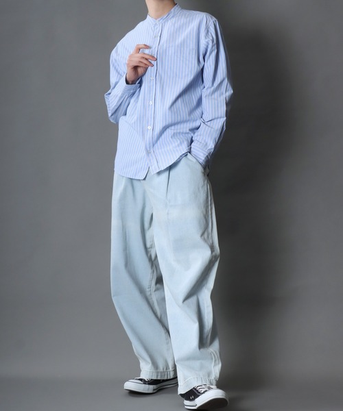 SITRY（シトリー）の「Broadcloth Stripe ＆ Plaid Band Collar Shirt/ストライプ チェック ブロード バンドカラーシャツ（シャツ/ブラウス・メンズ・グレー系その他/ブルー系その他2/ブルー系その他3/グレー系その他2/ブルー系その他/ホワイト系その他・M/L/LL）」の18枚目の写真