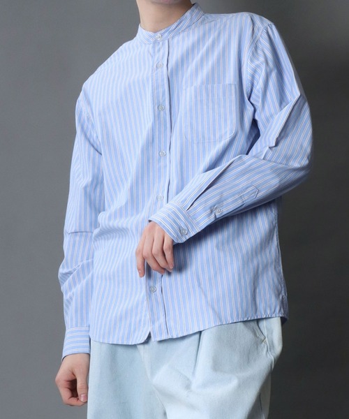 SITRY（シトリー）の「Broadcloth Stripe ＆ Plaid Band Collar Shirt/ストライプ チェック ブロード バンドカラーシャツ（シャツ/ブラウス・メンズ・グレー系その他/ブルー系その他2/ブルー系その他3/グレー系その他2/ブルー系その他/ホワイト系その他・M/L/LL）」の20枚目の写真