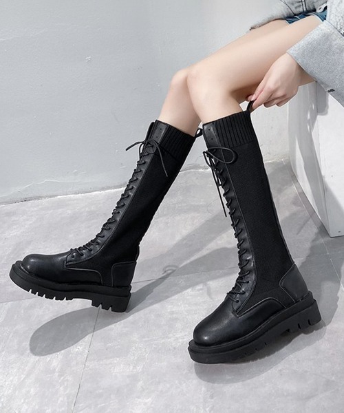 Miniministore(ミニミニストア)の「ロングブーツ ブーツレディース 韓国(ブーツ・レディース・アイボリー/ブラック・23.5cm/25.0cm/24.5cm/24.0cm/23.0cm/22.5cm)」の3枚目の写真