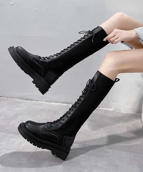 Miniministore(ミニミニストア)の「ロングブーツ ブーツレディース 韓国(ブーツ・レディース・アイボリー/ブラック・23.5cm/25.0cm/24.5cm/24.0cm/23.0cm/22.5cm)」の4枚目の写真