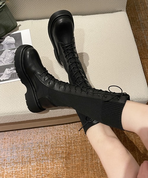Miniministore(ミニミニストア)の「ロングブーツ ブーツレディース 韓国(ブーツ・レディース・アイボリー/ブラック・23.5cm/25.0cm/24.5cm/24.0cm/23.0cm/22.5cm)」の5枚目の写真
