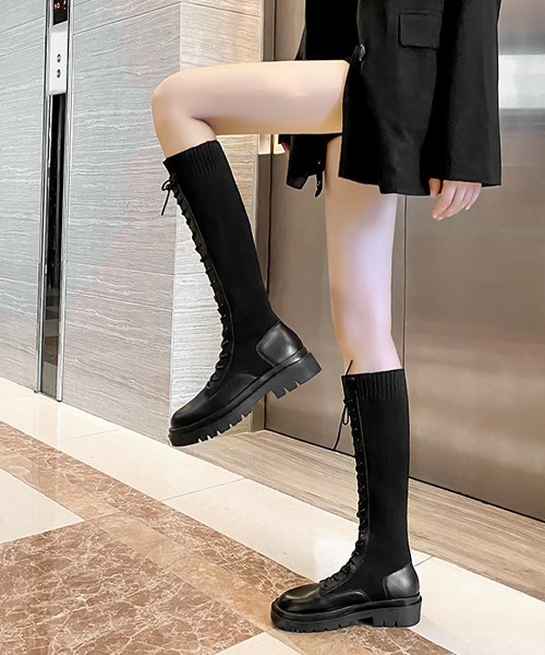 Miniministore(ミニミニストア)の「ロングブーツ ブーツレディース 韓国(ブーツ・レディース・アイボリー/ブラック・23.5cm/25.0cm/24.5cm/24.0cm/23.0cm/22.5cm)」の8枚目の写真