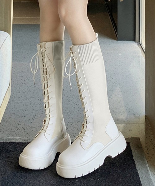 Miniministore(ミニミニストア)の「ロングブーツ ブーツレディース 韓国(ブーツ・レディース・アイボリー/ブラック・23.5cm/25.0cm/24.5cm/24.0cm/23.0cm/22.5cm)」の9枚目の写真