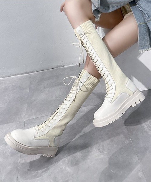 Miniministore(ミニミニストア)の「ロングブーツ ブーツレディース 韓国(ブーツ・レディース・アイボリー/ブラック・23.5cm/25.0cm/24.5cm/24.0cm/23.0cm/22.5cm)」の11枚目の写真
