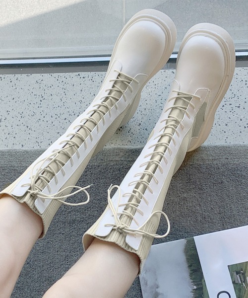 Miniministore(ミニミニストア)の「ロングブーツ ブーツレディース 韓国(ブーツ・レディース・アイボリー/ブラック・23.5cm/25.0cm/24.5cm/24.0cm/23.0cm/22.5cm)」の12枚目の写真