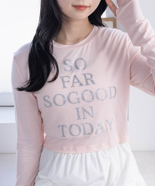 clear（クリア）の「レタリングラメプリント長袖カットソー［ショート丈 ロンT プリント］≪再入荷≫（Tシャツ/カットソー・レディース・オフホワイト/ブラック/ピンク/ミント・F）」の4枚目の写真