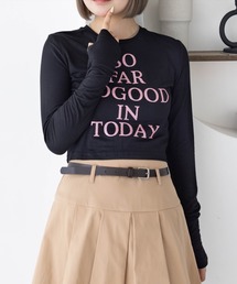 clear | レタリングラメプリント長袖カットソー/ショート丈ロンT(Tシャツ/カットソー)