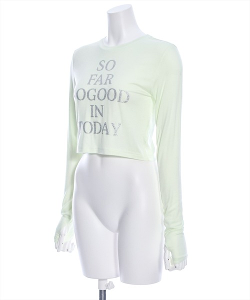 clear（クリア）の「レタリングラメプリント長袖カットソー［ショート丈 ロンT プリント］≪再入荷≫（Tシャツ/カットソー・レディース・オフホワイト/ブラック/ピンク/ミント・F）」の7枚目の写真