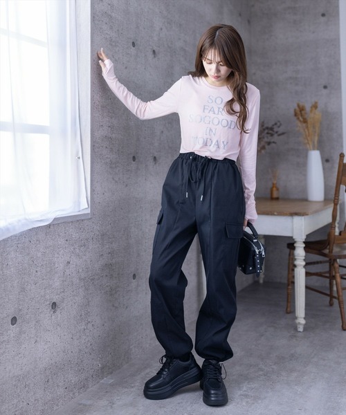 clear（クリア）の「レタリングラメプリント長袖カットソー［ショート丈 ロンT プリント］≪再入荷≫（Tシャツ/カットソー・レディース・オフホワイト/ブラック/ピンク/ミント・F）」の21枚目の写真