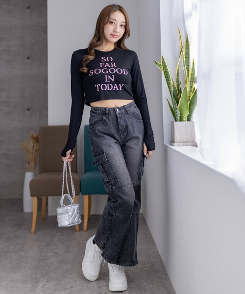 clear（クリア）の「レタリングラメプリント長袖カットソー［ショート丈 ロンT プリント］≪再入荷≫（Tシャツ/カットソー・レディース・オフホワイト/ブラック/ピンク/ミント・F）」の19枚目の写真