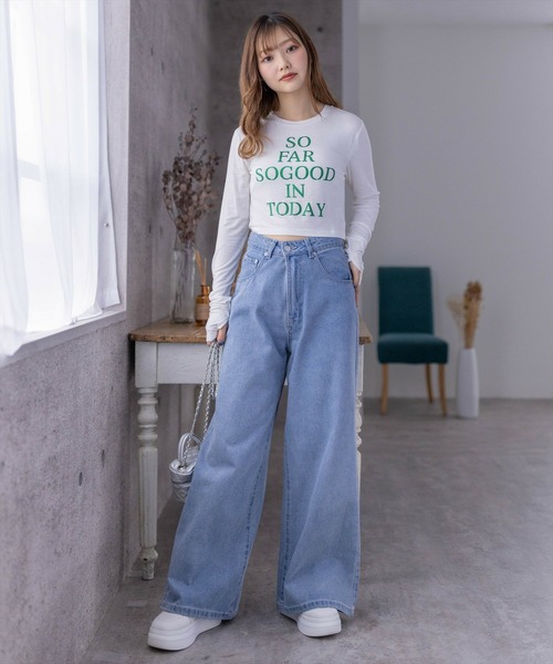 clear（クリア）の「レタリングラメプリント長袖カットソー［ショート丈 ロンT プリント］≪再入荷≫（Tシャツ/カットソー・レディース・オフホワイト/ブラック/ピンク/ミント・F）」の18枚目の写真