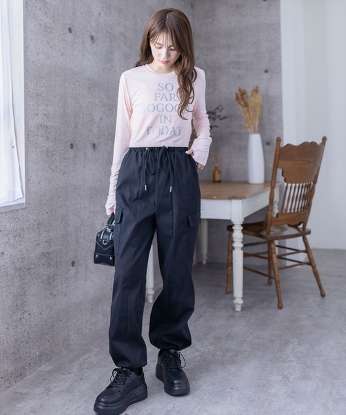 clear（クリア）の「レタリングラメプリント長袖カットソー［ショート丈 ロンT プリント］≪再入荷≫（Tシャツ/カットソー・レディース・オフホワイト/ブラック/ピンク/ミント・F）」の20枚目の写真