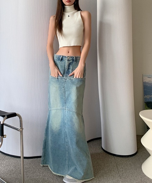 FREE STYLISTS(フリー スタイリスト)の「YUGA_YGMC ハイウエスト 切替マーメイド マキシデニムスカート(デニムスカート・レディース・ブルー・L/M/XL/S)」の5枚目の写真