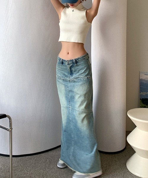 FREE STYLISTS(フリー スタイリスト)の「YUGA_YGMC ハイウエスト 切替マーメイド マキシデニムスカート(デニムスカート・レディース・ブルー・L/M/XL/S)」の6枚目の写真