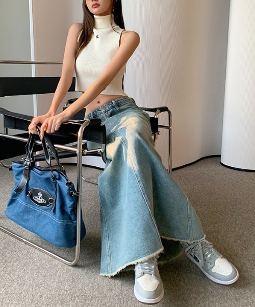 FREE STYLISTS(フリー スタイリスト)の「YUGA_YGMC ハイウエスト 切替マーメイド マキシデニムスカート(デニムスカート・レディース・ブルー・L/M/XL/S)」の10枚目の写真