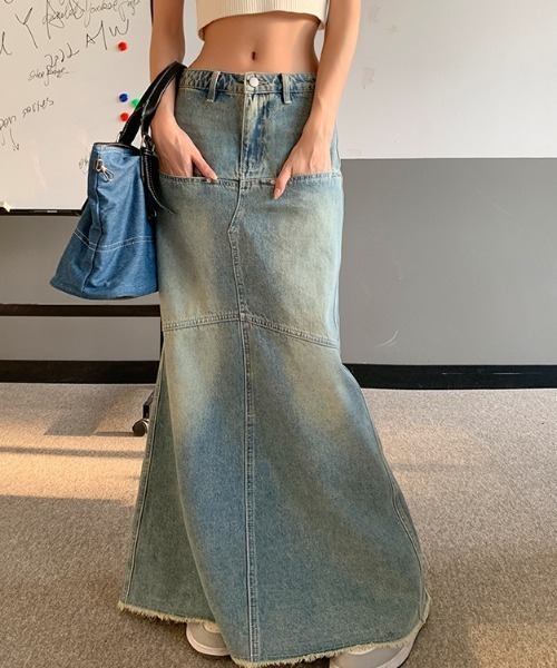 FREE STYLISTS(フリー スタイリスト)の「YUGA_YGMC ハイウエスト 切替マーメイド マキシデニムスカート(デニムスカート・レディース・ブルー・L/M/XL/S)」の9枚目の写真