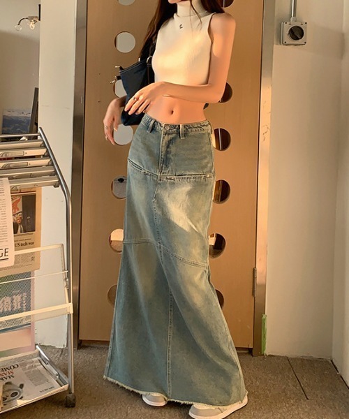FREE STYLISTS(フリー スタイリスト)の「YUGA_YGMC ハイウエスト 切替マーメイド マキシデニムスカート(デニムスカート・レディース・ブルー・L/M/XL/S)」の12枚目の写真