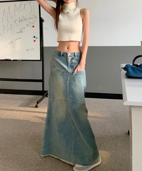 FREE STYLISTS(フリー スタイリスト)の「YUGA_YGMC ハイウエスト 切替マーメイド マキシデニムスカート(デニムスカート・レディース・ブルー・L/M/XL/S)」の13枚目の写真