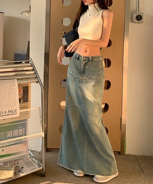 FREE STYLISTS(フリー スタイリスト)の「YUGA_YGMC ハイウエスト 切替マーメイド マキシデニムスカート(デニムスカート・レディース・ブルー・L/M/XL/S)」の16枚目の写真