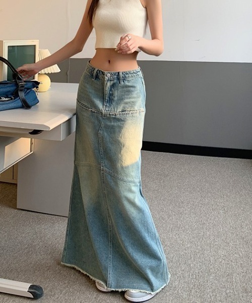FREE STYLISTS(フリー スタイリスト)の「YUGA_YGMC ハイウエスト 切替マーメイド マキシデニムスカート(デニムスカート・レディース・ブルー・L/M/XL/S)」の17枚目の写真