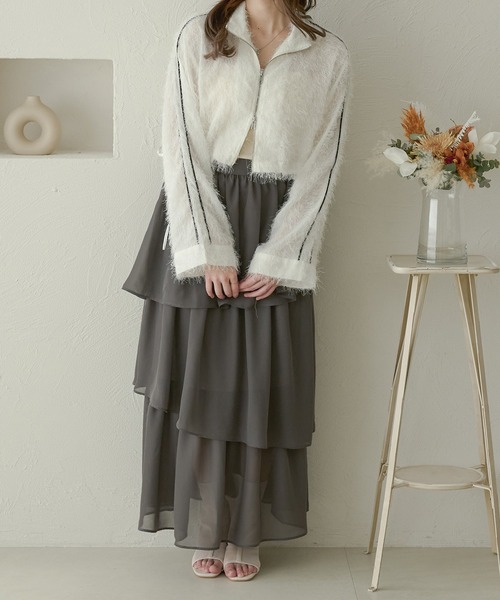 Ambre Neige（アンブルネージュ）の「slit sleeve track jacket / 袖スリットトラックジャケット（ブルゾン・レディース・ブラック/アイボリー/オフホワイト・FREE）」の8枚目の写真