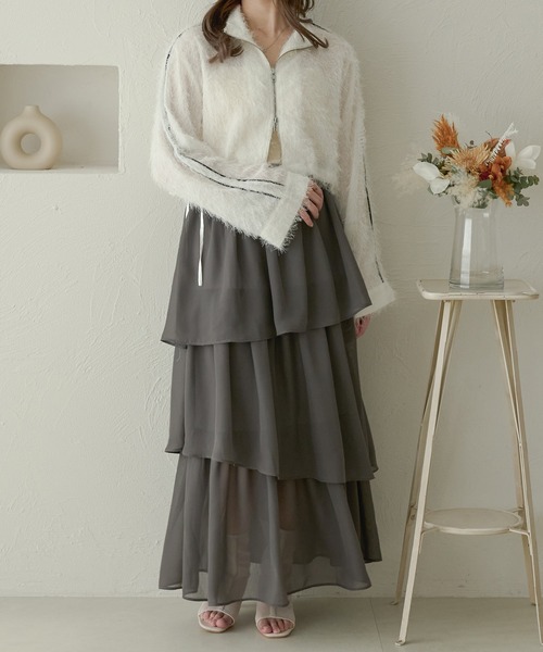 Ambre Neige（アンブルネージュ）の「slit sleeve track jacket / 袖スリットトラックジャケット（ブルゾン・レディース・ブラック/アイボリー/オフホワイト・FREE）」の7枚目の写真