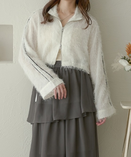 Ambre Neige（アンブルネージュ）の「slit sleeve track jacket / 袖スリットトラックジャケット（ブルゾン・レディース・ブラック/アイボリー/オフホワイト・FREE）」の11枚目の写真