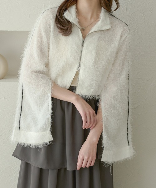 Ambre Neige（アンブルネージュ）の「slit sleeve track jacket / 袖スリットトラックジャケット（ブルゾン・レディース・ブラック/アイボリー/オフホワイト・FREE）」の9枚目の写真