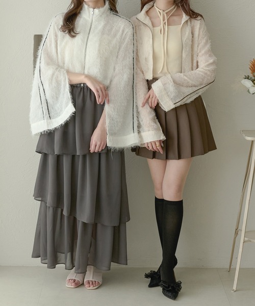 Ambre Neige（アンブルネージュ）の「slit sleeve track jacket / 袖スリットトラックジャケット（ブルゾン・レディース・ブラック/アイボリー/オフホワイト・FREE）」の4枚目の写真