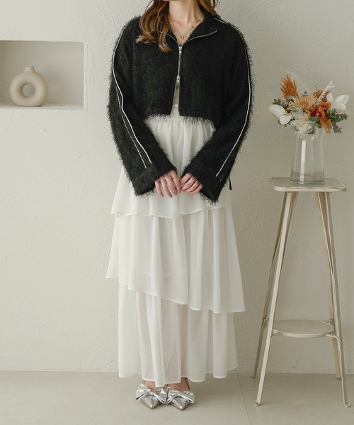 Ambre Neige（アンブルネージュ）の「slit sleeve track jacket / 袖スリットトラックジャケット（ブルゾン・レディース・ブラック/アイボリー/オフホワイト・FREE）」の22枚目の写真