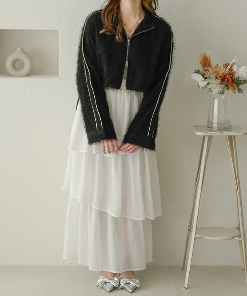 Ambre Neige（アンブルネージュ）の「slit sleeve track jacket / 袖スリットトラックジャケット（ブルゾン・レディース・ブラック/アイボリー/オフホワイト・FREE）」の21枚目の写真