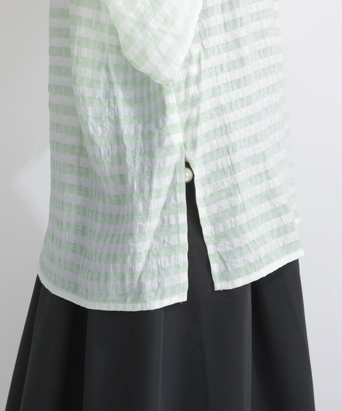 PICCIN（ピッチン）の「袖シャーリングシアーブラウス（シャツ/ブラウス・レディース・オフホワイト/ライトグリーン・M）」の10枚目の写真