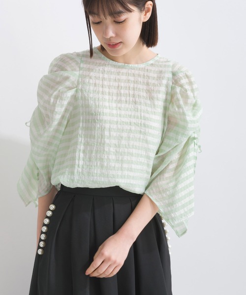 PICCIN（ピッチン）の「袖シャーリングシアーブラウス（シャツ/ブラウス・レディース・オフホワイト/ライトグリーン・M）」の21枚目の写真