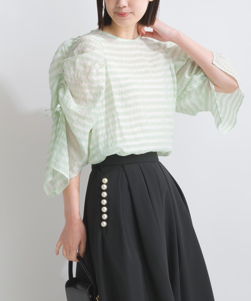 PICCIN（ピッチン）の「袖シャーリングシアーブラウス（シャツ/ブラウス・レディース・オフホワイト/ライトグリーン・M）」の22枚目の写真