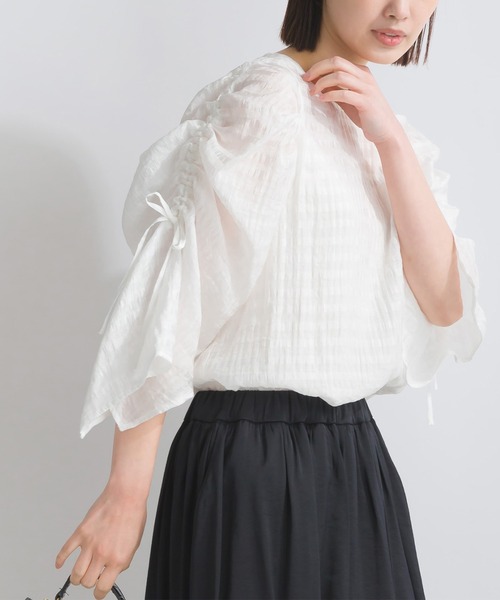 PICCIN（ピッチン）の「袖シャーリングシアーブラウス（シャツ/ブラウス・レディース・オフホワイト/ライトグリーン・M）」の6枚目の写真