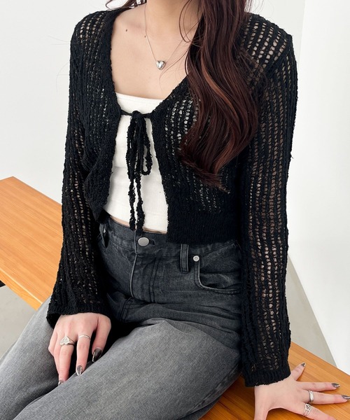 カーディガン RENATA LEATHER SLEEVE BOMBER CARDIGAN | RENATA レザー スリーブ ボンバー カーディガン ALLSAINTS カーディガン RENATA LEATHER SLEEVE BOMBER CARDIGAN
