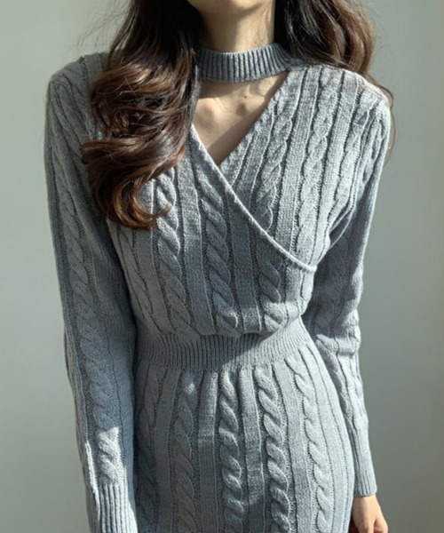 Miniministore（ミニミニストア）の「前後2wayニットワンピース 深スリット（ワンピース・レディース・ブルーグレー/アイボリー/ブラック・FREE）」の3枚目の写真