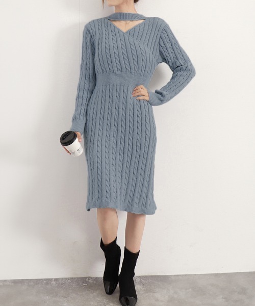 Miniministore（ミニミニストア）の「前後2wayニットワンピース 深スリット（ワンピース・レディース・ブルーグレー/アイボリー/ブラック・FREE）」の16枚目の写真
