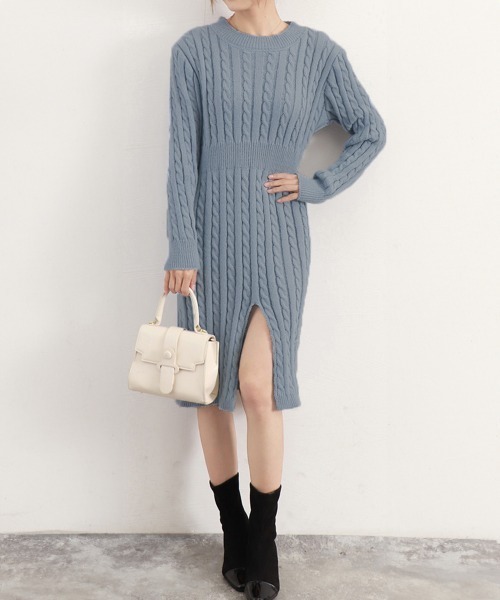 Miniministore（ミニミニストア）の「前後2wayニットワンピース 深スリット（ワンピース・レディース・ブルーグレー/アイボリー/ブラック・FREE）」の17枚目の写真