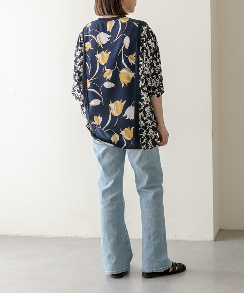 tシャツ 柄切り替えTシャツ「SUM1 STYLE(スミスタイル)」 レディース 手洗い可》柄切り替えTシャツ【SUM1 STYLE(スミスタイル
