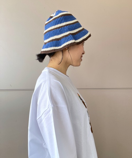 RODEO CROWNS WIDE BOWL(ロデオクラウンズワイドボウル)の「MIXボーダーHAT(ハット・レディース・アイボリー/ブルー/ライトグリーン・FREE)」の3枚目の写真