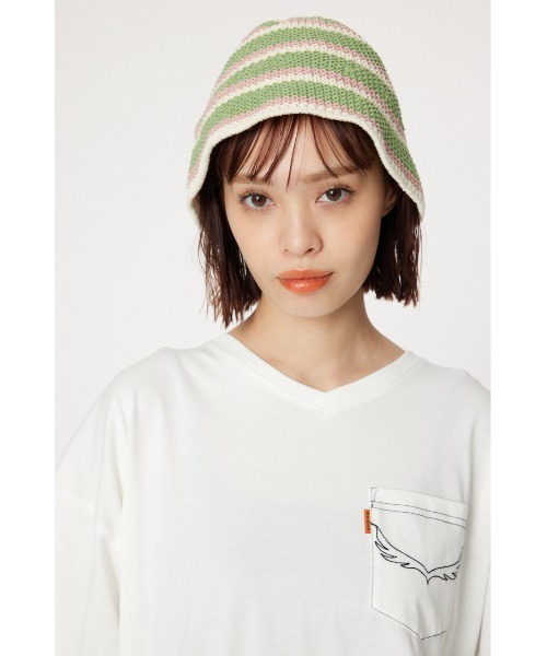 RODEO CROWNS WIDE BOWL(ロデオクラウンズワイドボウル)の「MIXボーダーHAT(ハット・レディース・アイボリー/ブルー/ライトグリーン・FREE)」の1枚目の写真