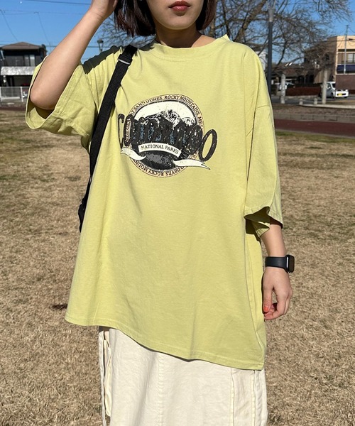 CRB（シーアールビー）の「フロントロゴ半袖Tチュニック（Tシャツ/カットソー・レディース・オフホワイト/チャコールグレー/ライム・F）」の3枚目の写真