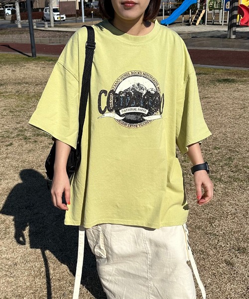 CRB（シーアールビー）の「フロントロゴ半袖Tチュニック（Tシャツ/カットソー・レディース・オフホワイト/チャコールグレー/ライム・F）」の4枚目の写真