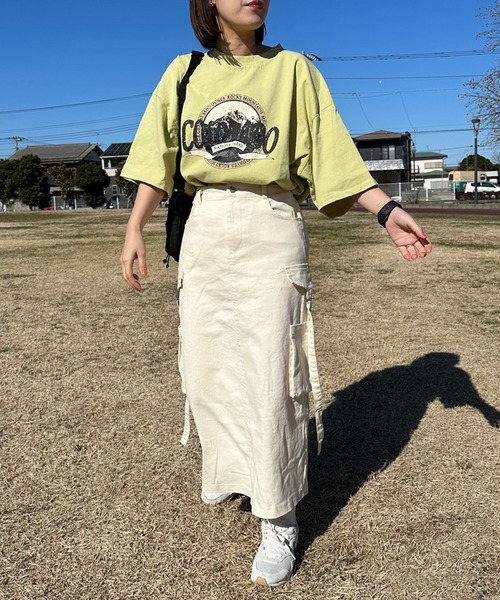 CRB（シーアールビー）の「フロントロゴ半袖Tチュニック（Tシャツ/カットソー・レディース・オフホワイト/チャコールグレー/ライム・F）」の7枚目の写真
