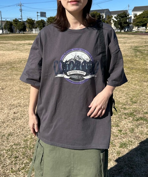 CRB（シーアールビー）の「フロントロゴ半袖Tチュニック（Tシャツ/カットソー・レディース・オフホワイト/チャコールグレー/ライム・F）」の12枚目の写真