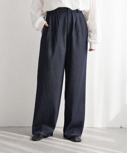 セール】8オンスデニムタックワイドパンツ（デニムパンツ